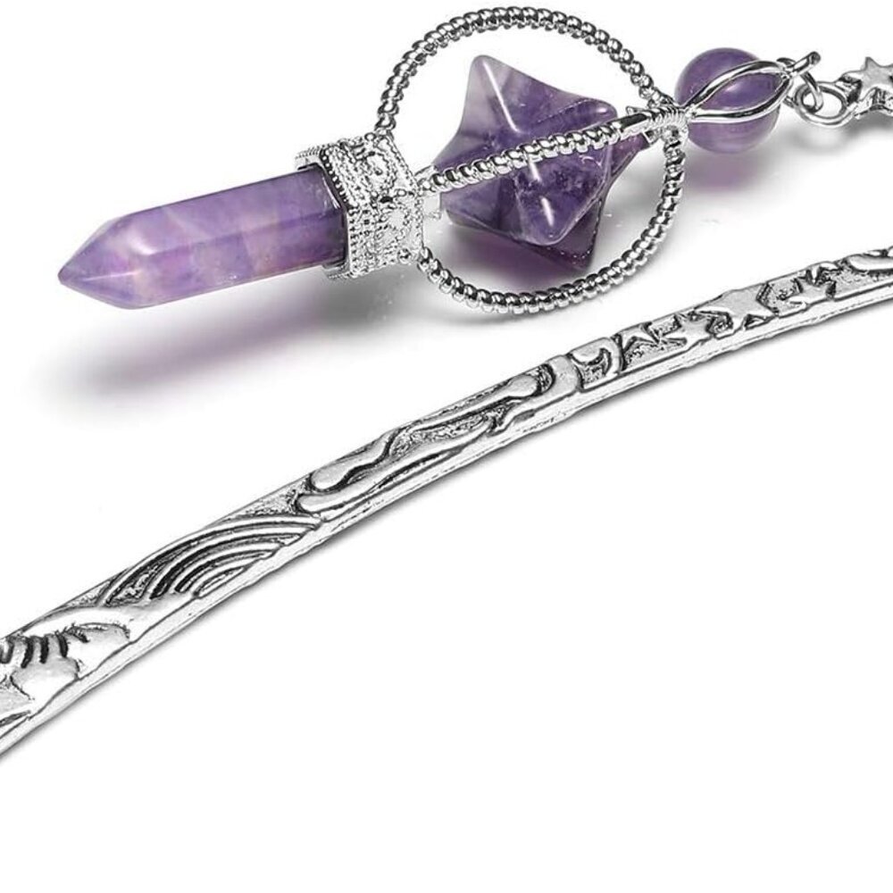 Anqitue Silver Metal Bookmark Beading Bookmarks with Amethsyt Crystal Quartz Mer - Picture 4 of 6